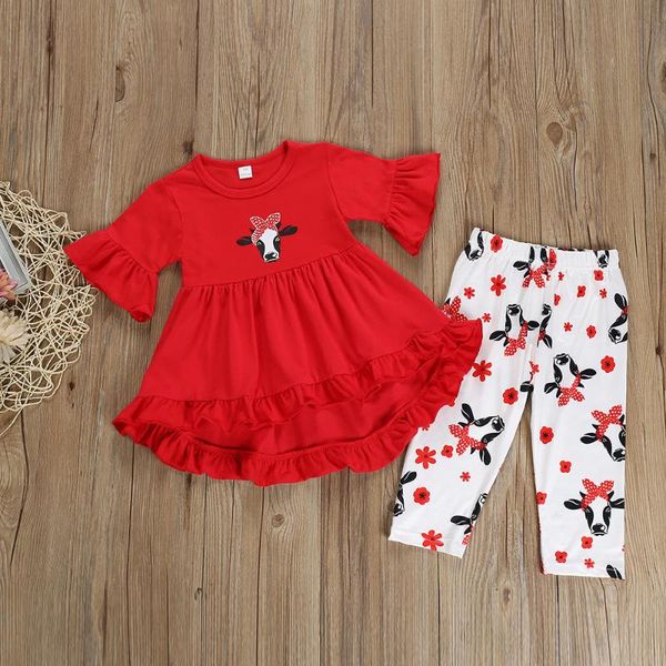 

новой осень зима ребёнки бутик набор одежда детей красного платье экран печать лучших хлопка с длинным рукавом нижних оборки boutique set, White