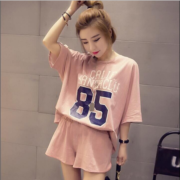 

2020 new summer short sleeve pajamas women's korean letter o- neck leisure sports suit home clothes, Black;red