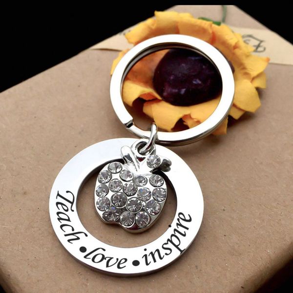

love heart charms keychain appreciation teachers gifts keyring teach learn inspire teacher jewelry key chain, Silver