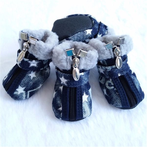 

denim star pattern pet dog shoes winter warm anti slip dog snow boots slip-resistant puppy shoes for chihuahua teddy small dogs