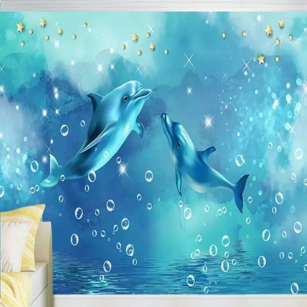 

custom large mural 3d wallpaper nordic cartoon creative dolphin baby elephant mural tv back wall decor deep 5d embossed