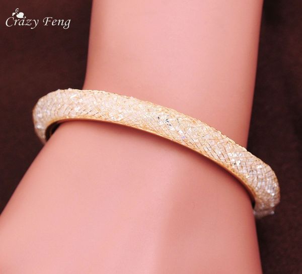 

cubic zirconia cuff bangles for women fashion gold color hollow statement open bangles & bracelet charm female jewelry, Black