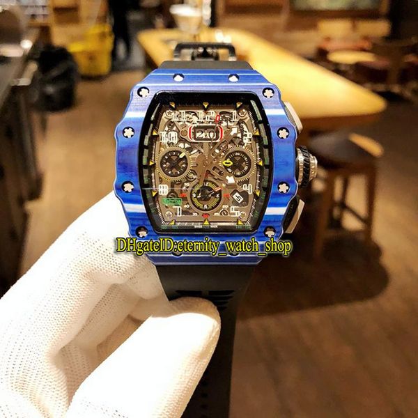 

r version rm 11-03 mclaren ntpt carbon fibre blue case skeleton dial flyback chrono automatic rm11-03 mens watch rubber sport watches, Slivery;brown