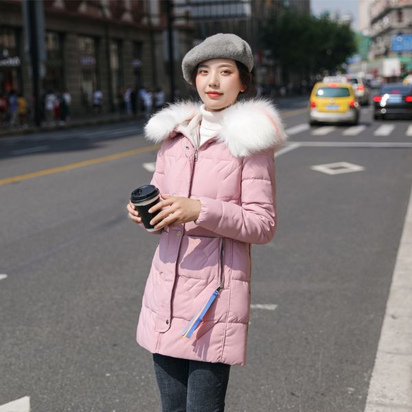 

cotton clothes,down cotton-padded jacket female,medium and long,korean version of loose heavy wool collar coat, Black