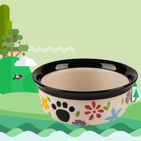 

ceramic exquisite handmade color drawing 6 inches colorful black edge dog bowl pet tableware other cat supplies