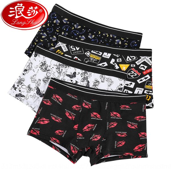 

langsha men's underwear 4 100% cotton crotch boxer pants youth stylish breathable four-corner short underwear shorts and shorts pants, Black;white