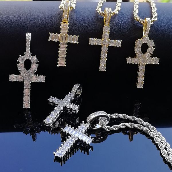 

3style brass cz cross pendants men and women necklace stainless steel rope chain cuban chain cn020b, Silver