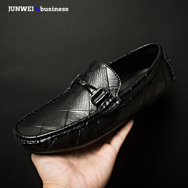 

leather genuine men flats shoes summer autumn men's boat shoes casual loafers elegant moccasin leisure footwear l5 's, Black