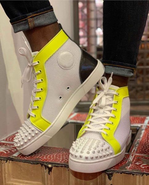 

лучшие роскошные моды шипы orlato high-топ red bottom кроссовки mesh кожа марка заклепки trainer лето 2020 свадьба лучший подарок для мальчи, Black