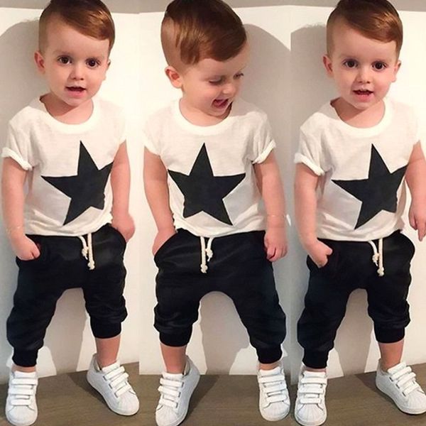 

toddler kids baby boys clothes star t-shirt harem pants 2pcs outfits clothing set 2-7y, White