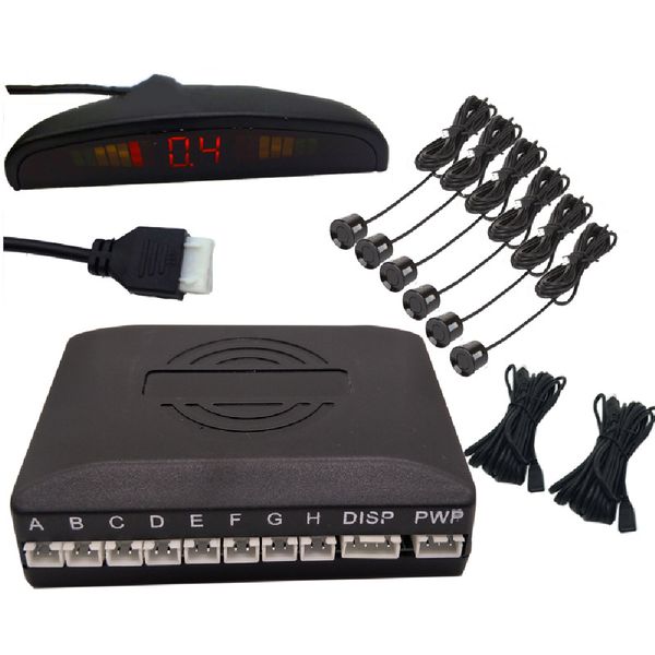 

12v led reversing radar 6 probe small crescent led display vehicle front rear radar parking sensor blind spot buzzer system car