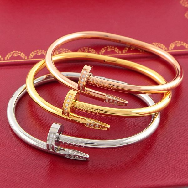 

316l titanium steel brand name nail punk lovers women and man bangle couple jewelry with original box set, White