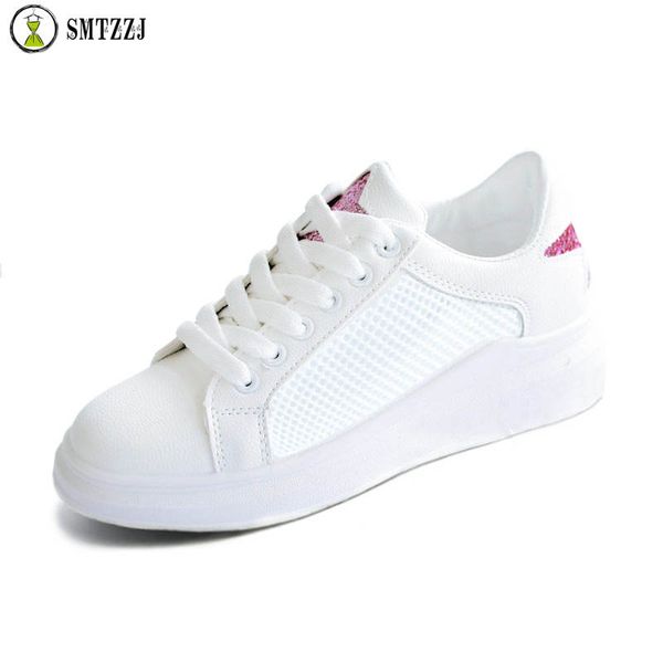 

smtzzj 2019 thick bottom shoes woman plus size 35-40 women shoes mesh hollow out ladies platform women flats female, Black
