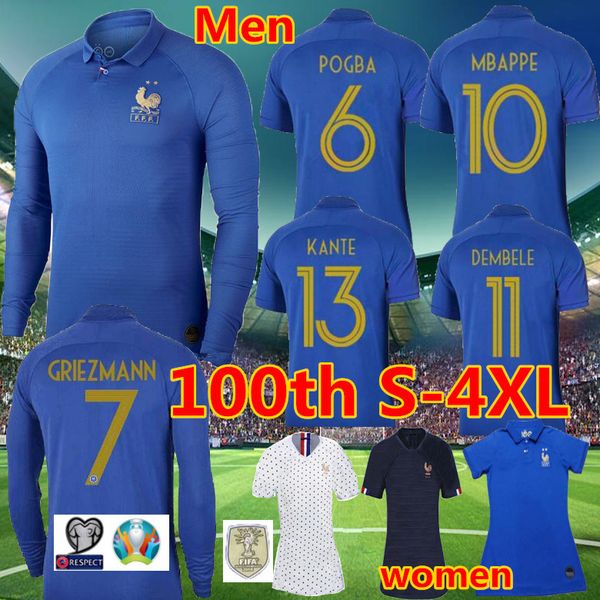 

France 2019 pecial edition centenary occer jer ey men women 19 20 mbappe griezmann 100th kante zidane long hort leeve football hirt