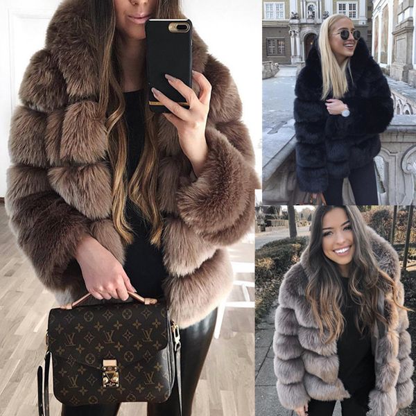 

long sleeve hooded fur warm woman coats chic and american style winter fake fur casual hooded female coat, Black
