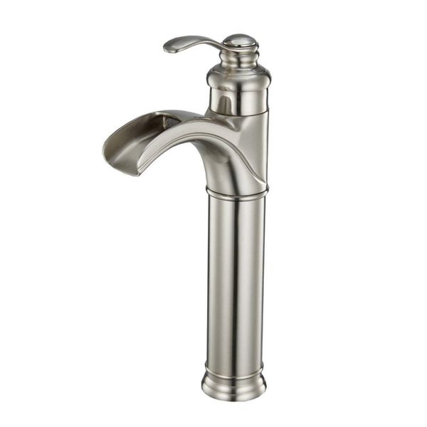 

waterfall spout single handle bathroom sink vessel faucet basin mixer tap brushed nickel