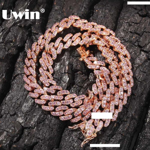 

uwin 9mm iced out women choker necklace rose gold metal cuban link full with pink cubic zirconia stones chain jewelry, Silver