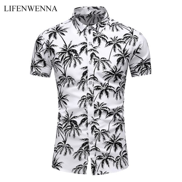 

casual shirt mens summer shirts new fashion coconut tree printed short sleeve shirts mens plus size beach hawaiian shirt 6xl 7xl, White;black