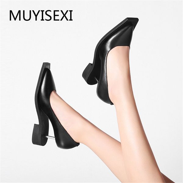 

unique nail high heels women pumps designer shoes pointed toe shallow women genuine leather brand shoes woman hm02 muyisexi, Black