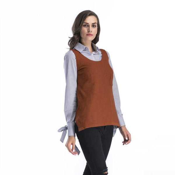 

womens designer sweater season round neck pocket split sweater vest versatile casual sweater, White;black