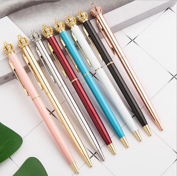 

wholesale 200pcs/lot high-end luxury diamond beautiful crown ballpoint pen black refill metal ballpoint pens 15 colors, Blue;orange
