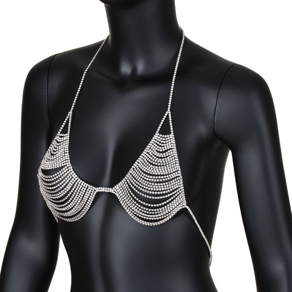 

fashion-brand claw crystal bra slave harness body chain women rhinestone choker necklace bikini beach belly chains body jewelry 2017, Silver