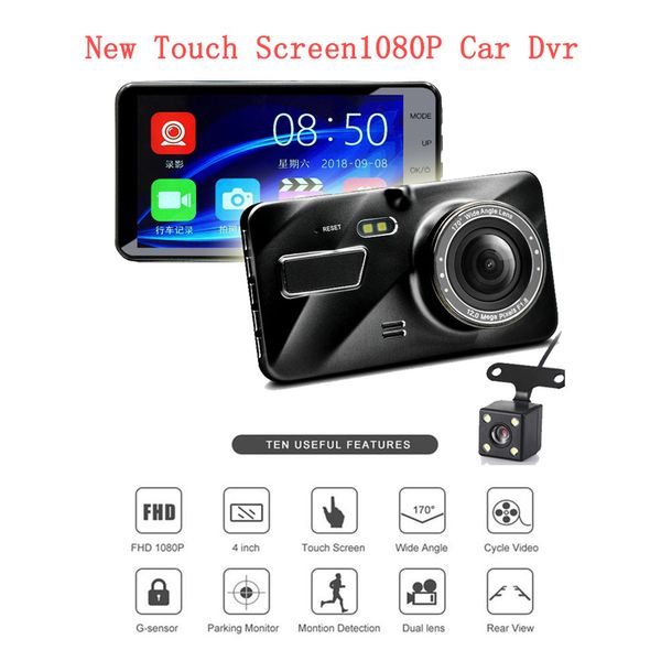 

dash cam dual lens mini car dvr full hd 1080p touch screen ips with backup rear camera registrator night vision video recorder 5