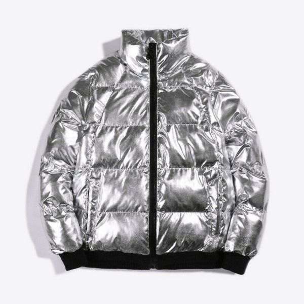 

cotton jackets 2019 parkas men casual shiny coat thicken warm cotton-padded jacket long sleeve zipper, Black