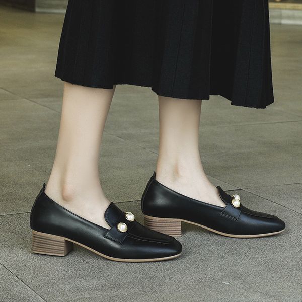 

beige heeled sandals block heels female shoe med square toe 2020 women's spring shoes black chunky ladies medium pearl lace up