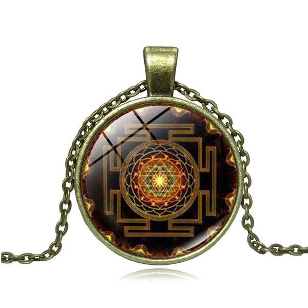 

spiritual buddhist sri yantra pendant necklace chakra reiki healing meditation necklace, Silver