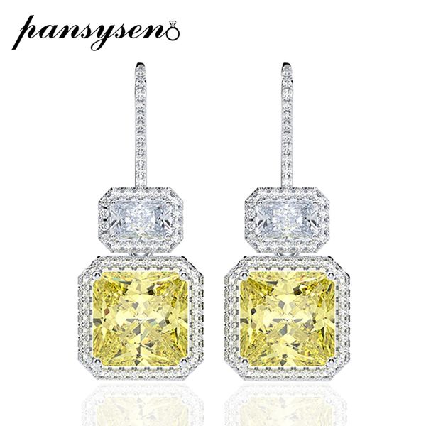 

pansysen elegant 925 sterling silver natural citrine drop earrings for women diamond gemstone dangle earrings fine jewelry gifts, Golden;silver