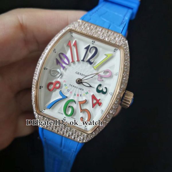 

ladies'collection v 32 sc fo col drm d womens quartz watches diamond bezel rose gold case ladies fashion watches blue leather strap, Slivery;brown