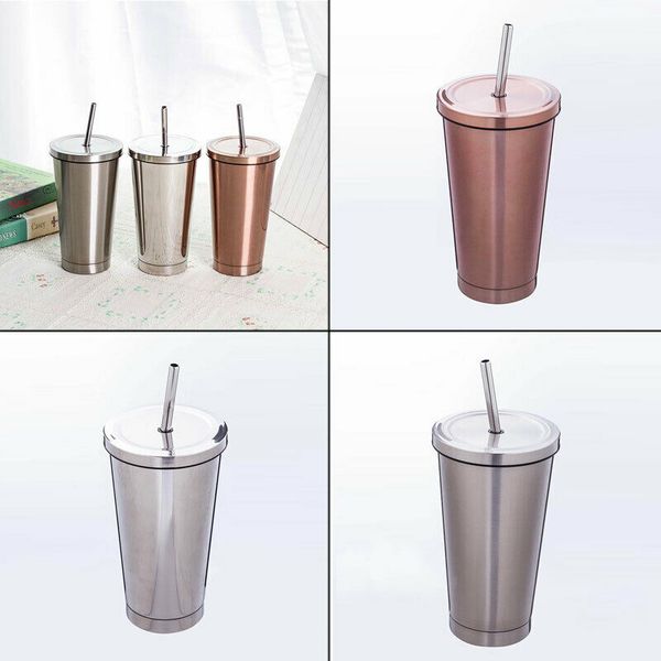 

2020 creative 500ml travel mug stainless steel tumbler coffee cup with lid & drinking straw straw cup straw cup