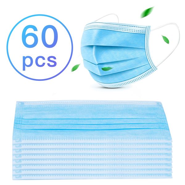 

disposable 60 pcs anti-dust safe and breathable face mask dental anti dust fog ear loop face mouth masks respirator protector
