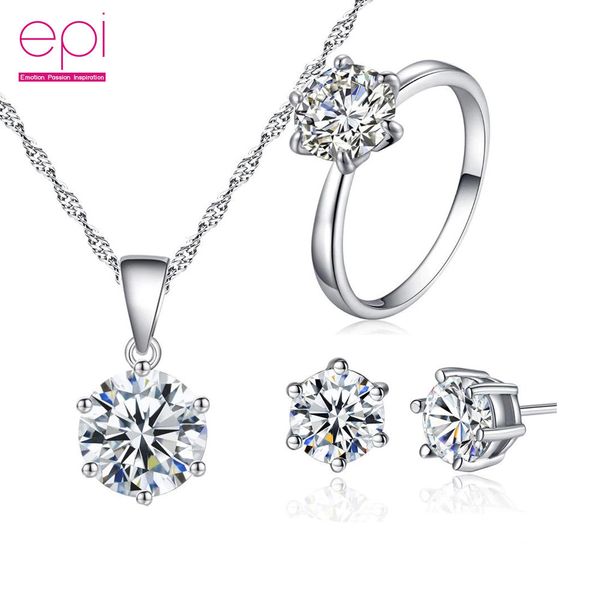 

epi six paws 1 carat zirconia statement necklace luxury women engagement necklace earrings ring bridal wedding jewelry sets, Silver