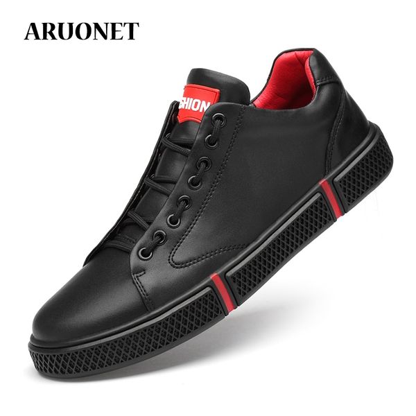 

aruonet big size brand genuine leather shoes men casual shoes men sneakers summer white male leather chaussure cuir homme, Black