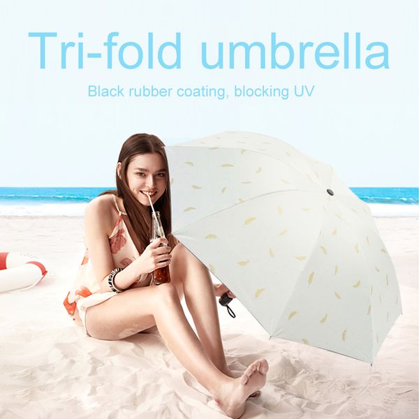 

travel umbrella frame thickening rainy day 3-folded feather pattern black rubber cloth anti-uv umbrella sunshade