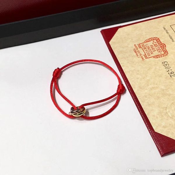 

2018 famous brand name bracelet with lucky three rings connect pendant and rope for women and man jewelry gift ps7249, Black