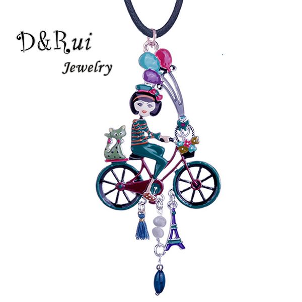

d&rui jewelry holiday girl necklaces creative design enamel bike pendant christmas gifts fashion rope chain necklace for girls, Silver