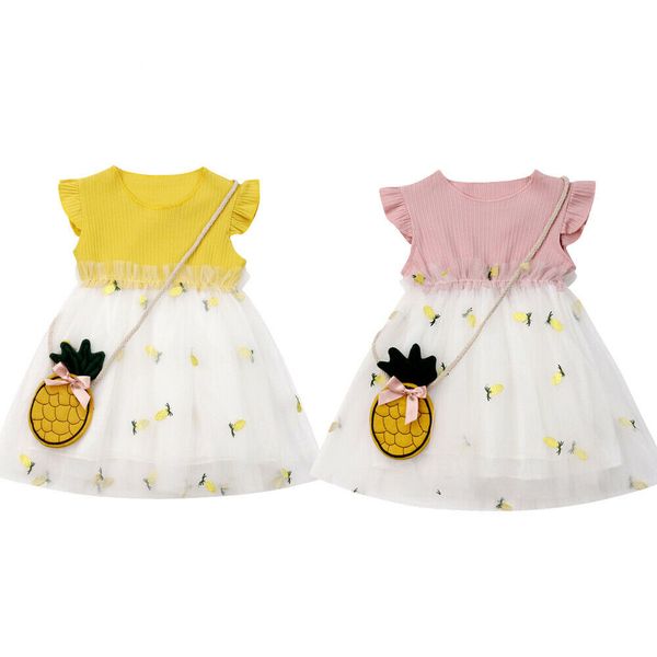 

emmababy girl baby dress lace o neck sleeveless tutu dress sundress + bag 2pcs kids sundress toddler baby infant summer clothes, Red;yellow