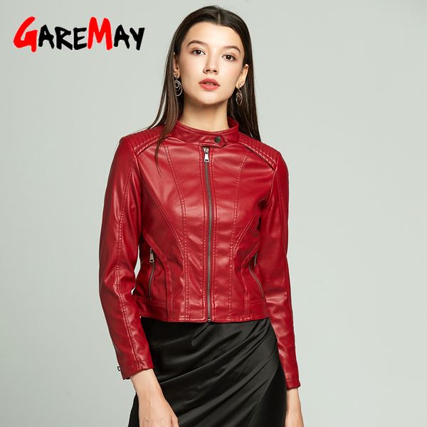 

garemay womens black leather jacket red faux pu long sleeve autumn winter plus sizes leather jacket women