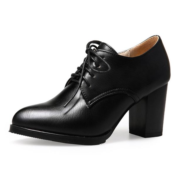 

block high heel boot women fashion lace up ankle boots for women solid black white women's ankle boot casual brown red pump shoe