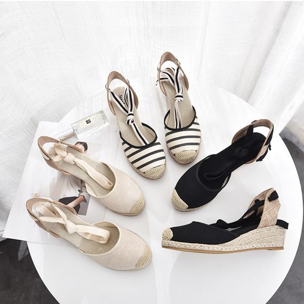 

5cm wedge heel women 2019 summer espadrilles sandals c17, Black