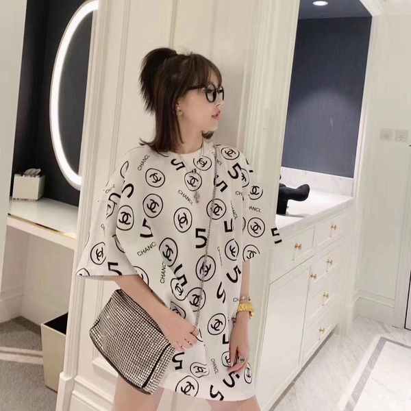 

fashionable and trendy multi-functional ladies t-shirt short-sleeved monogram print round neck short-sleeved loose t-shirt, White