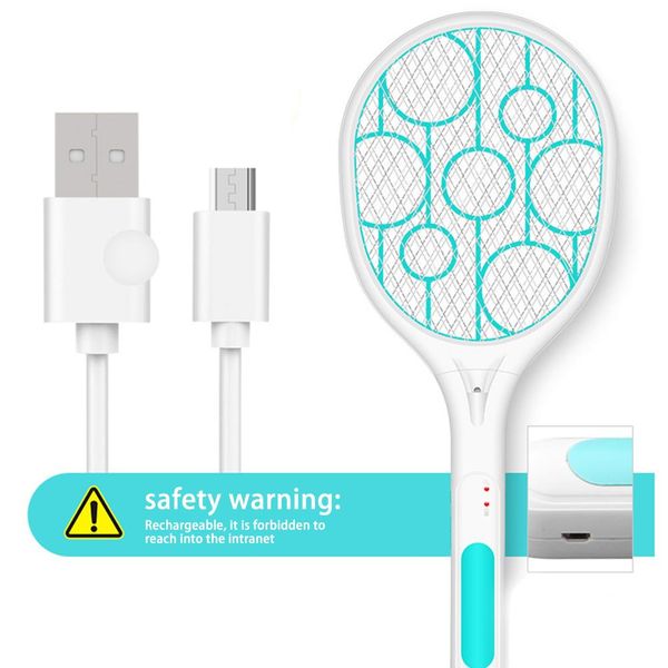 

new usb rechargeable electric mosquito flying swatter bug zapper racket insects killer with led illumination