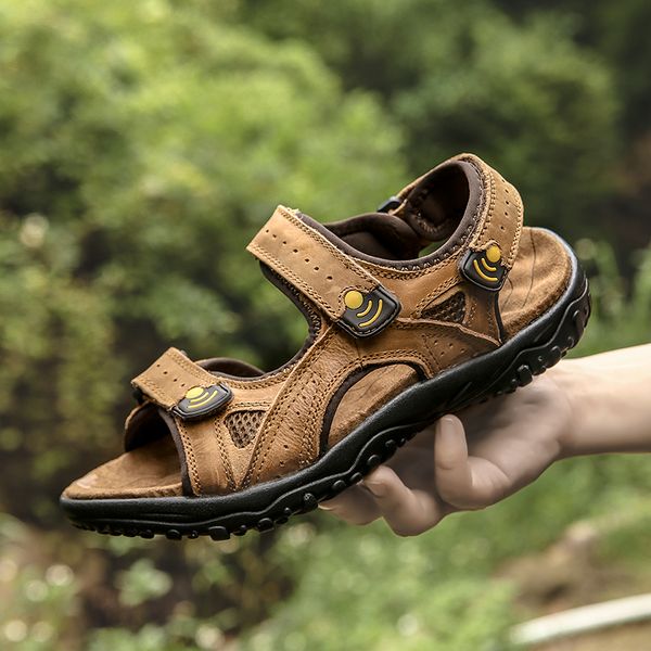 

men sandals leisure beach men casual shoes outdoor fashion genuine leather sandals breathable men's beach, Black