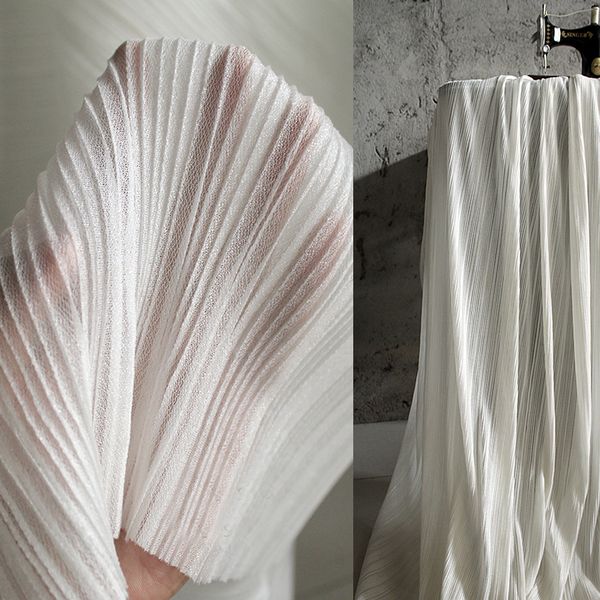 

150cm wide white ruffle fabric drape polyester crepe fabric striped stretch texture mesh lace 1 yard, Black;white