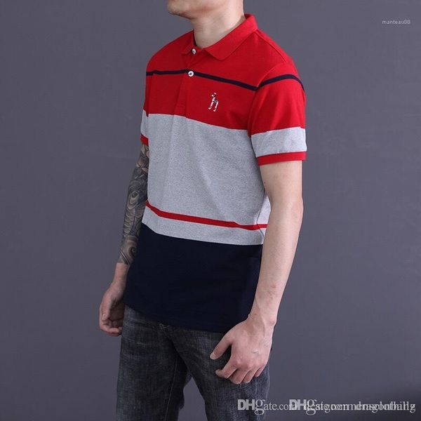 

mens polos summer slim lapel neck mens teenagers casual contrast color tees hz striped embroidery, White;black