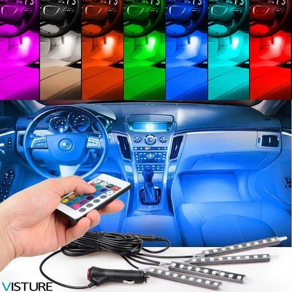

4pcs/set car decorative lamp 7 color led car interior decoration atmosphere light wireless remote control visture yts9