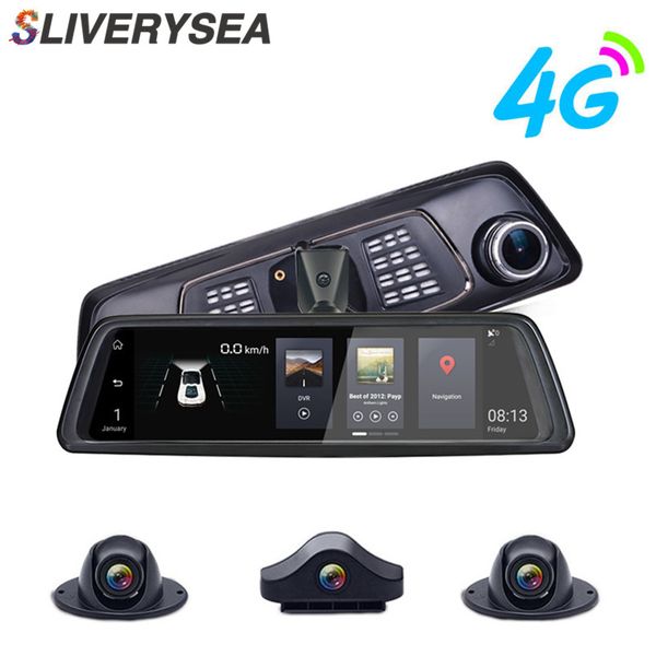 

sliverysea 10"full touch ips 4g android mirror gps fhd 1080p dual lens car dvr vehicle rearview mirror camera adas bt wifi